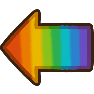 a backwards arrow colored in a rainbow gradient.
